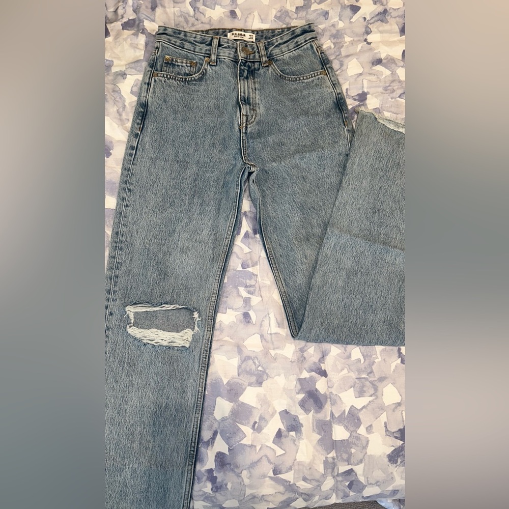 Pull&Bear Light Blue Ripped Denim Wide Leg Jeans Women Size 2